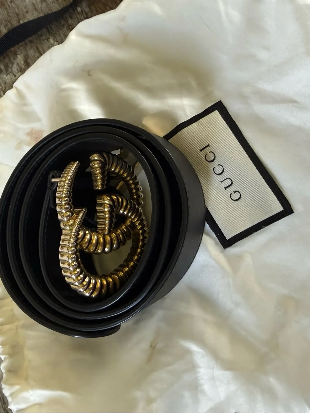 Gucci Black Leather GG Marmont Buckle Belt 85CM 34